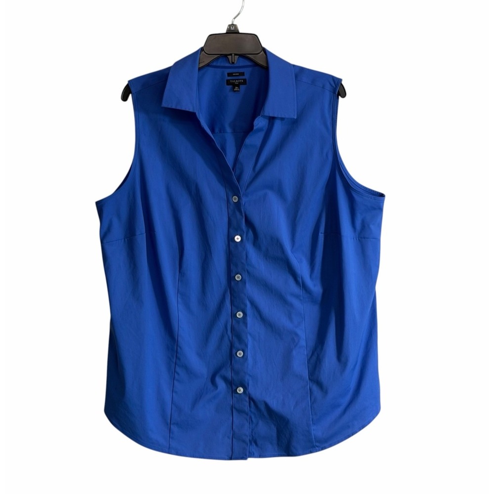Talbots Sz 18W Womens Sleeveless Shirt Non-Iron Solid Royal Blue Stretch
